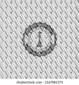 chess king icon inside silver badge. Scales pattern. Vector Illustration. Detailed. 