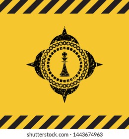 chess king icon inside warning sign, black grunge emblem. Vector Illustration. Detailed.