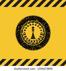 chess king icon inside warning sign, black grunge emblem. Vector Illustration. Detailed.