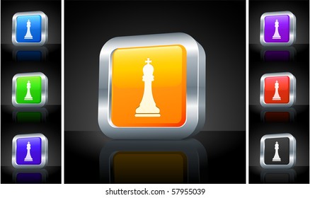 Chess King Icon on 3D Button with Metallic Rim Original Illustration