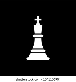Chess King Icon On Black Background. Black Flat Style Vector Illustration.