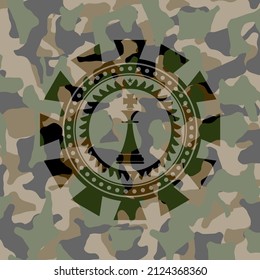 chess king icon on camouflaged pattern. 