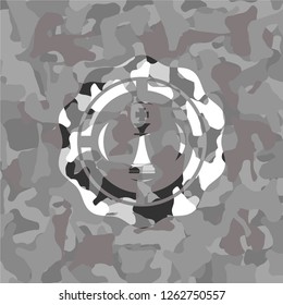chess king icon on grey camouflaged texture