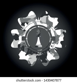 chess king icon on grey camo pattern