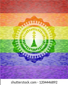 chess king icon on mosaic background with the colors of the LGBT flag