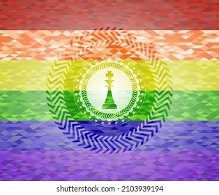 chess king icon on mosaic background with the colors of the LGBT flag. 