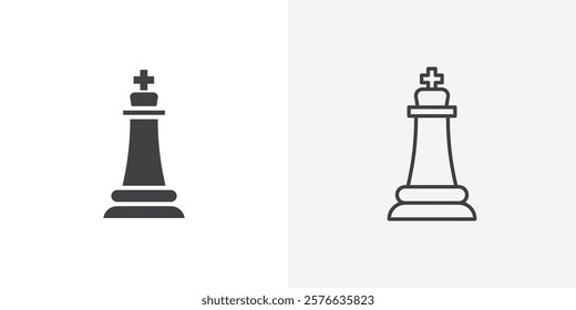Chess king icon set in black flat solid and outlined style.