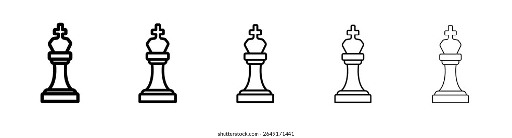 Chess king icon thin outline logo mark set