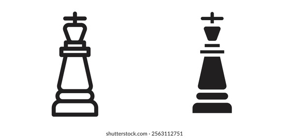 Chess king icons in black line and filled versions