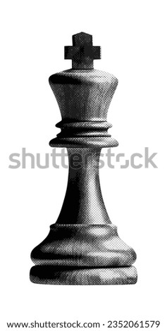 chess king isolated on white background retro black white halftone texture cut-out collage element vintage magazine style trendy design