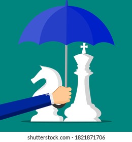 Chess King and Chess Knight. Concept of protecting business strategy. Vector illustration