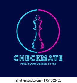 Chess King line pop art potrait logo colorful design with dark background. Abstract vector illustration. Isolated black background for t-shirt, poster, clothing, merch, apparel, badge design