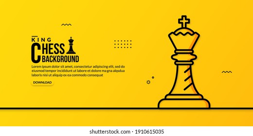 Chess king linear illustration on yellow background, concept of business strategy and management