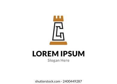 Chess king logo with letter c combination in simple flat design style