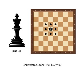 Chess king moves. Rules of chess. Vector illustration.