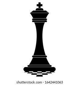 Chess king on chessboard. Black silhouette icon. Strategy logic board game. Flat cartoon objects isolated on white background.