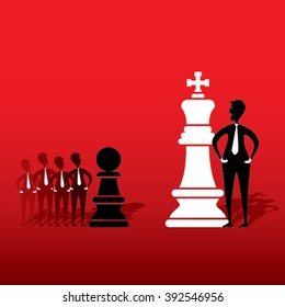 chess king and opposite team pawn game plan with each other design vector