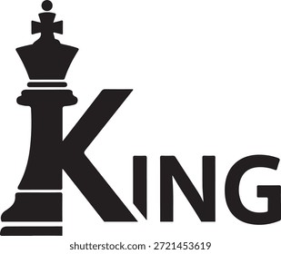 Pieza de rey de ajedrez integrada con letra K y palabra KING, estratégica y real