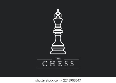 Diseño del logo de Chess King Piece. Concepto de icono de objetos de juego de tablero deportivo. Diseño de iconos de kingboard de tablero de ajedrez. Logo del símbolo de la actividad de ocio intelectual.