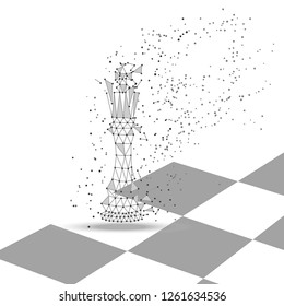  Chess king polygonal figure, low poly vector. Thin lines, triangles and dots, geometry abstract concept. Play, game, win, lose, business, politics. 