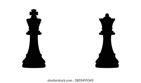 Chess king and queen figures in black silhouette against a white background silhouette chessman piece game strategy board