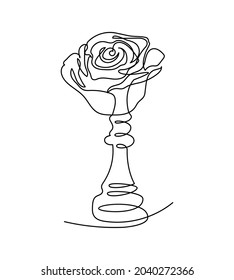 Chess king with rose one line art. Continuous line drawing of Chess Pieces with flowers.