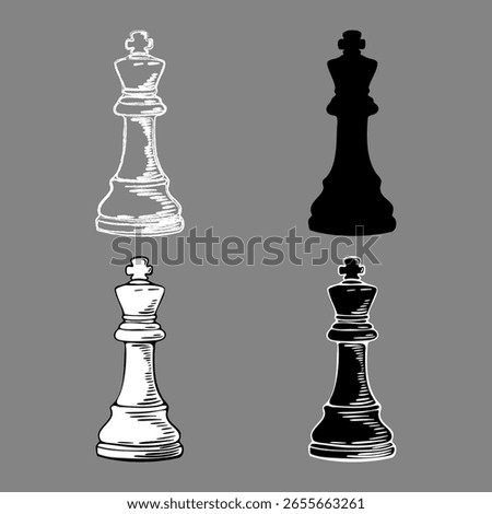 Chess king sketch set with bold graphic styles