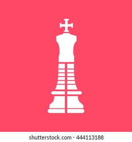 Chess King white icon on magenta color background.. Eps-10.