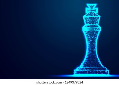 Chess King wireframe Polygon blue frame structure, Business strategy concept design. Abstract low poly, Triangle, dot, line, polygon. Shine blue background, Vector illustration