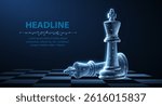 Chess kings on blue. Win in game, AI in chess, chess strategy, digital manager, business competition, innovation challenge, AI assistant, political checkmate, technological success concept.