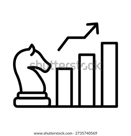 Chess knight with an arrow going up over bars, perfect for illustrating progress, strategy, success, leadership in business presentations or marketing materials.