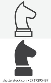 Figura de caballero de ajedrez conjunto de iconos de estilo diferente. Línea y contorno con versión de icono sólido, signo de Vector de trazo editable y símbolo. Icono de caballero de ajedrez para estrategia y planificación.
