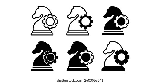 Chess Knight with Gear Strategy Development Icons Vector Design Illustration Set