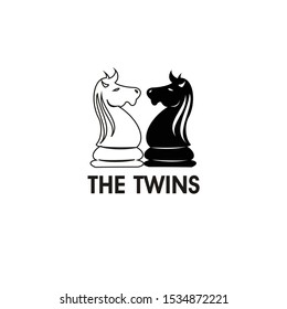 chess knight horse black and white fighting at tournament logo vector