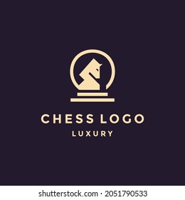 Chess Knight Horse linear logo Design Vector illustration.