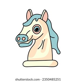 chess knight horse piece isolated in white background trendy Y2K style doodle cartoon hand drawn groovy hippie 80s 90s vector illustration