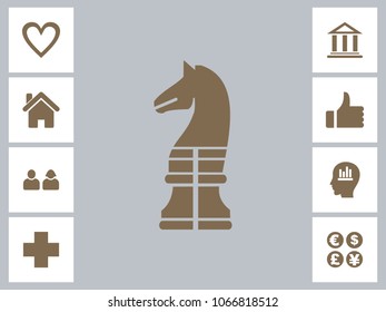 Chess knight Icon With Bonus Icons. Eps-10.