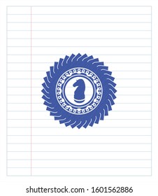 chess knight icon draw with pen effect. Blue ink. Vector Illustration. Detailed.