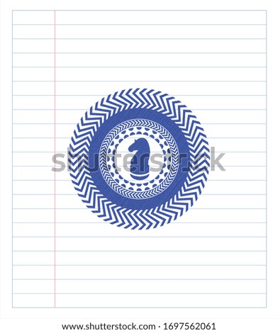 chess knight icon draw with pen effect. Blue ink. Vector Illustration. Detailed.