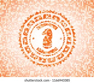 chess knight icon inside abstract emblem, orange mosaic background