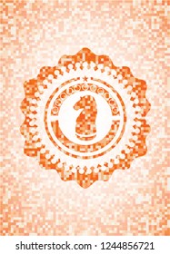 chess knight icon inside abstract orange mosaic emblem with background