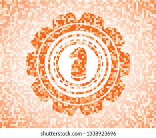 chess knight icon inside abstract orange mosaic emblem with background