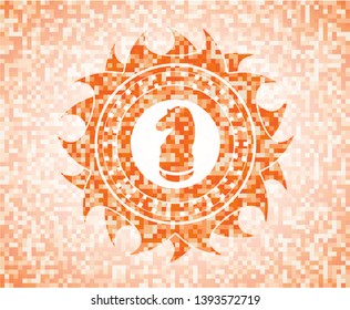 chess knight icon inside abstract emblem, orange mosaic background