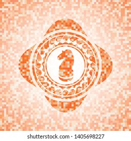 chess knight icon inside abstract orange mosaic emblem