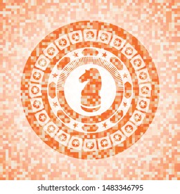 chess knight icon inside abstract emblem, orange mosaic background