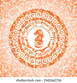 chess knight icon inside abstract orange mosaic emblem with background