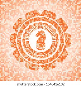 chess knight icon inside abstract orange mosaic emblem