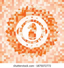 chess knight icon inside abstract orange mosaic emblem with background. 