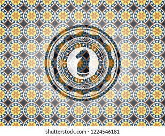 chess knight icon inside arabesque emblem background. arabic decoration.