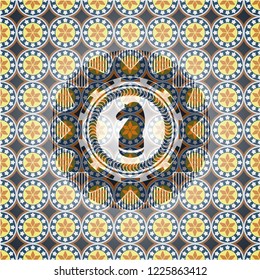 chess knight icon inside arabesque badge background. arabic decoration.